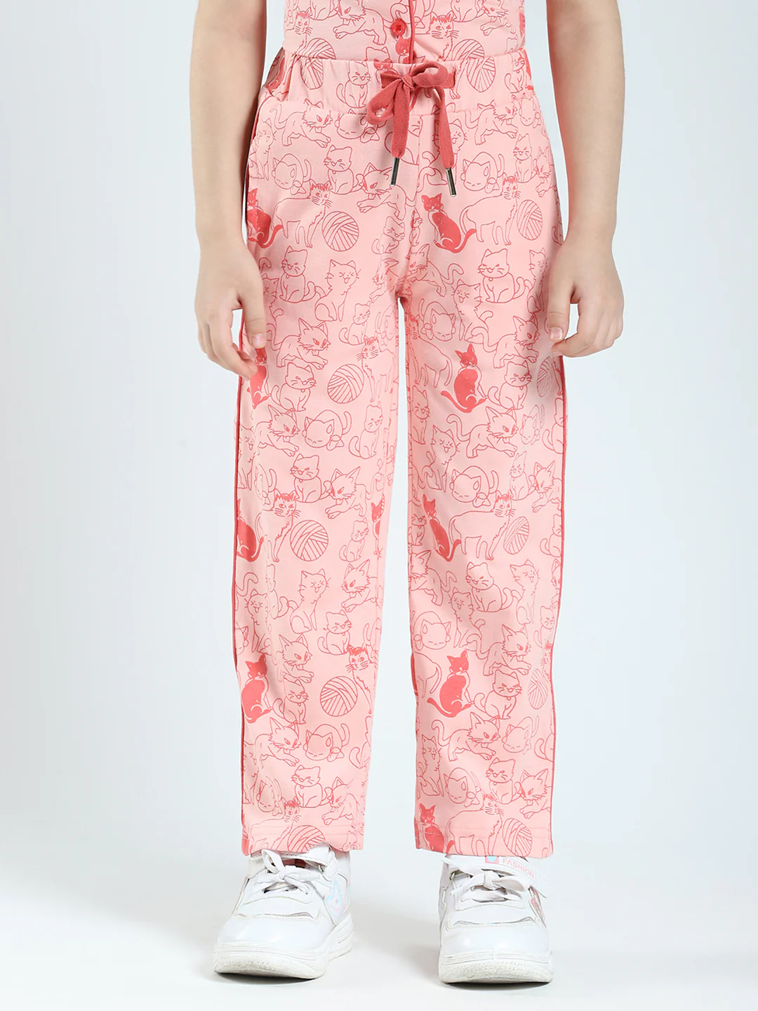 Girls Peach Printed Collar Half Sleeve Lower Set - Image 6
