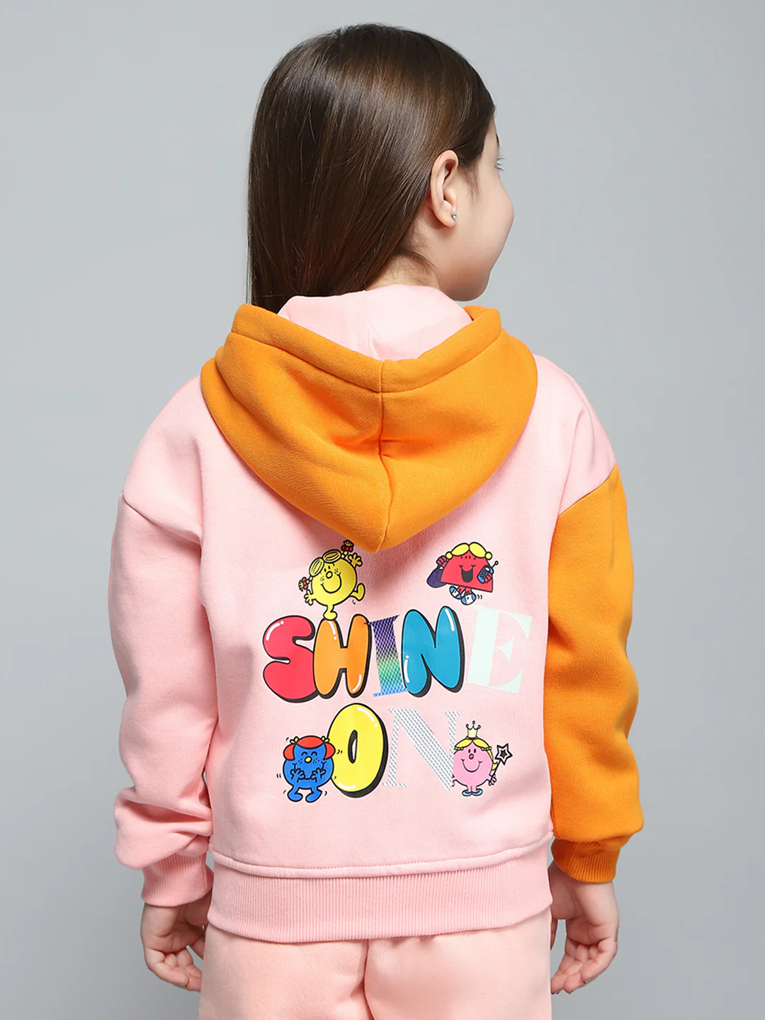 Girls Peach Printed Hooded Full Sleeve Sweatshirt - Image 5