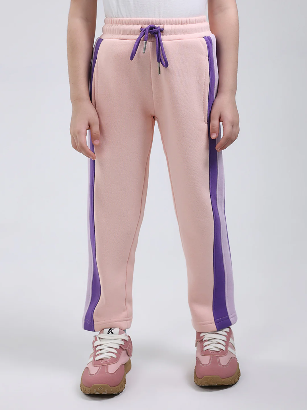 Girls Peach Printed Mock Neck Full Sleeve Tracksuit - Image 7