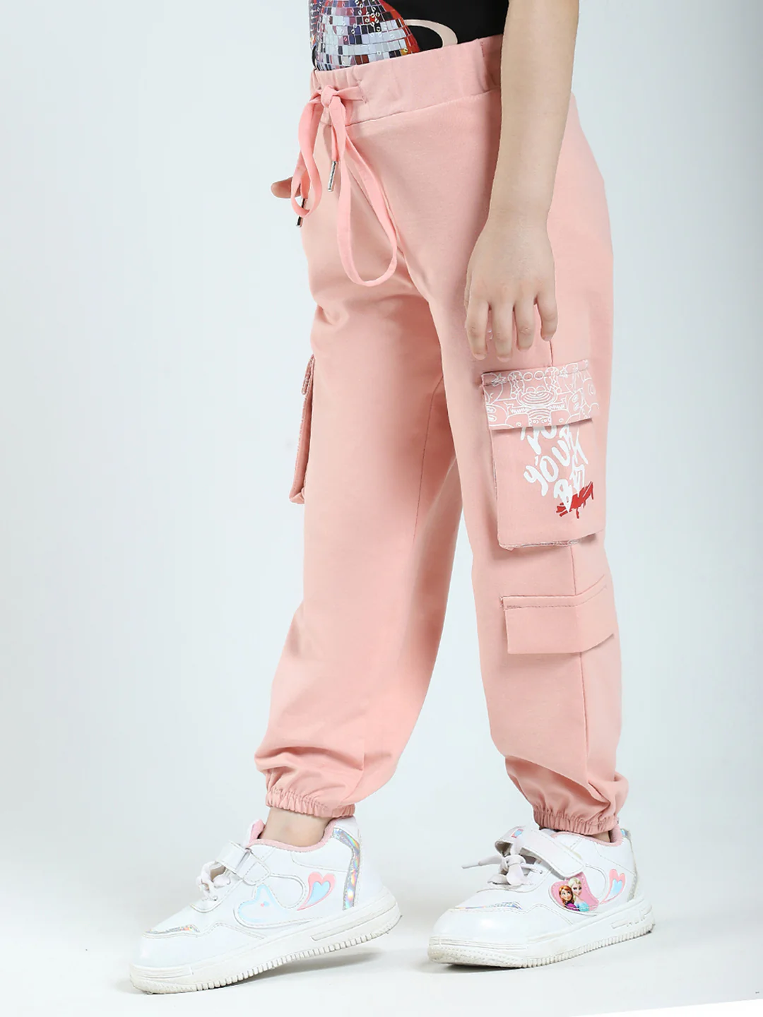 Girls Peach Printed Regular Fit Lower - Image 3