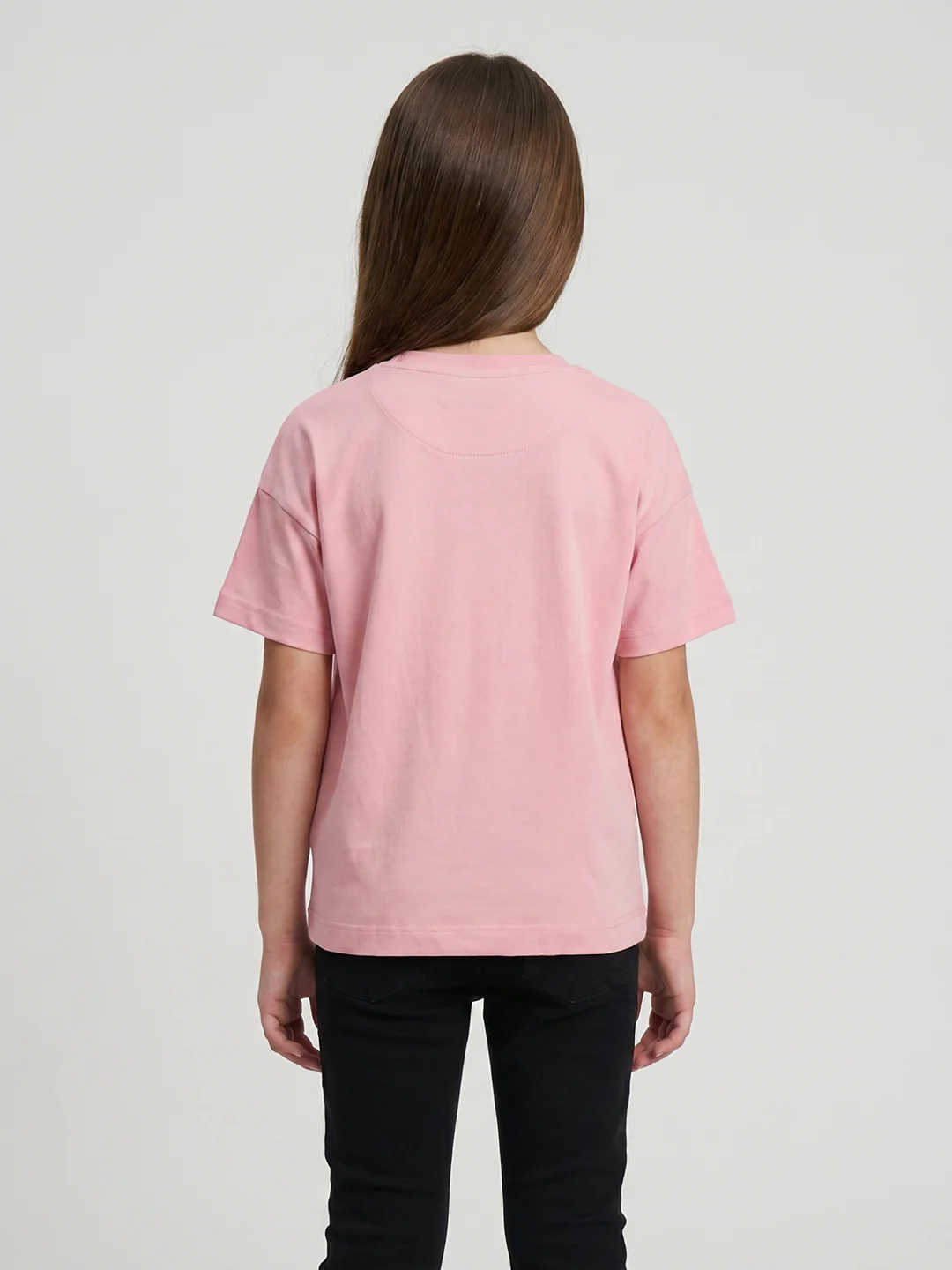 Girls Peach Printed Round Neck Half Sleeve Top - Image 4