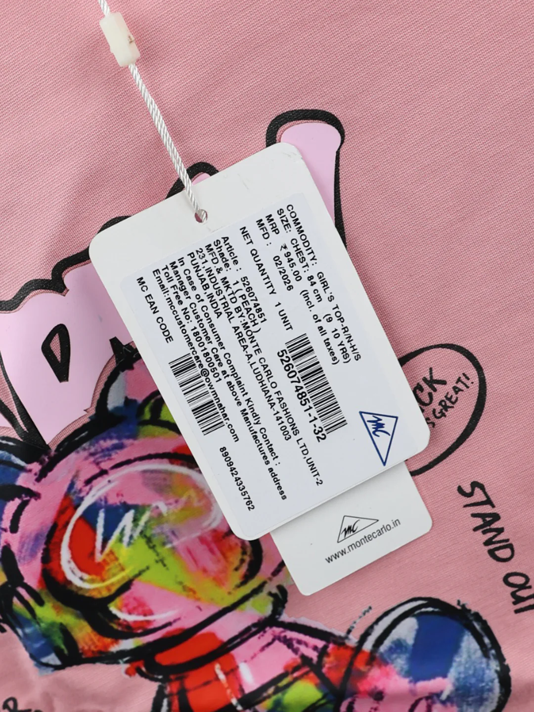 Girls Peach Printed Round Neck Half Sleeve Top - Image 6