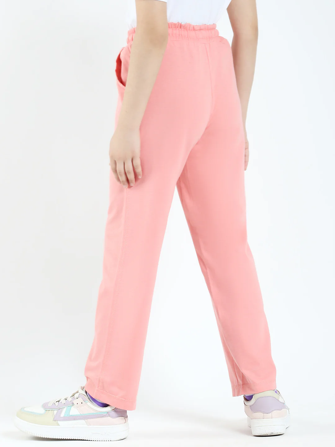 Girls Peach Solid Regular Fit Lower - Image 5