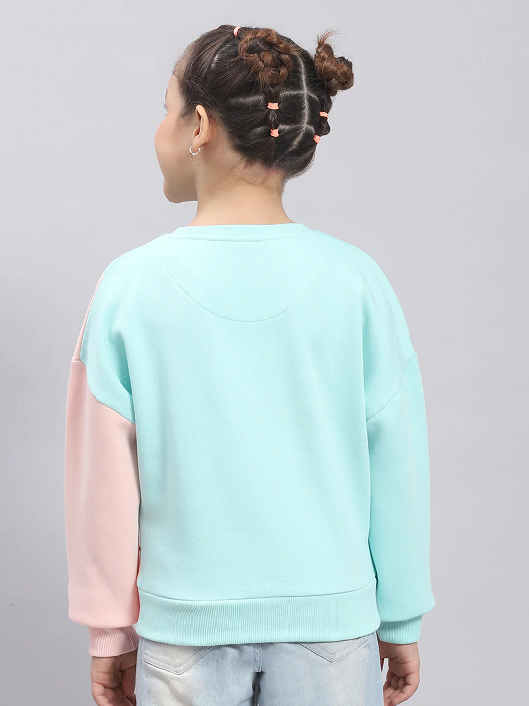 Girls Pink & Blue Printed Round Neck Full Sleeve Sweatshirt - Image 5