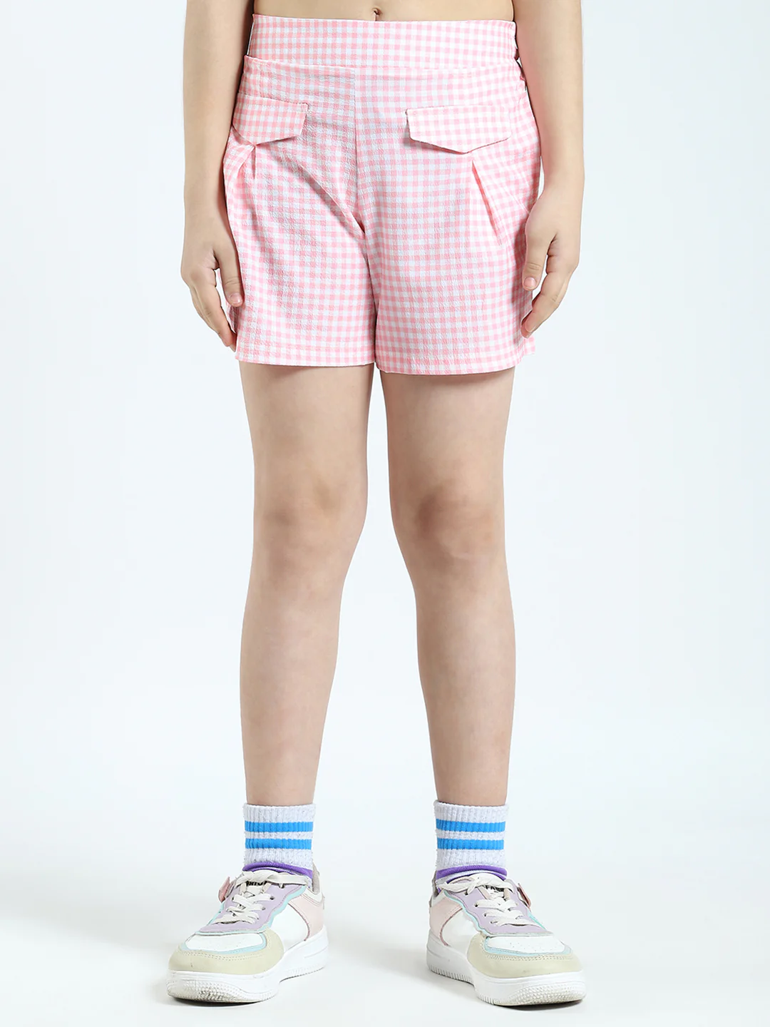 Girls Pink Check Collar Half Sleeve Cords Set - Image 6