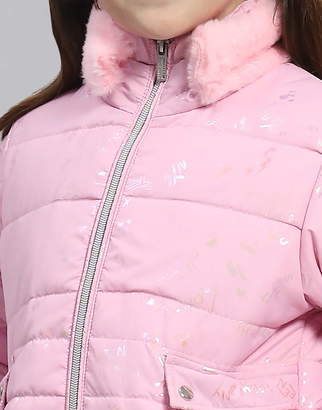 Girls Pink Check Stand Collar Full Sleeve Girls Jacket - Image 6