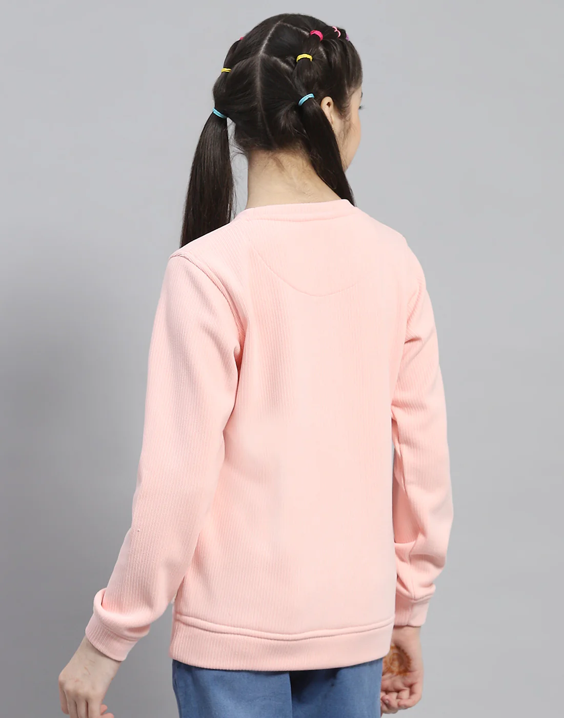 Girls Pink Embroidered Round Neck Full Sleeve Sweatshirt - Image 5
