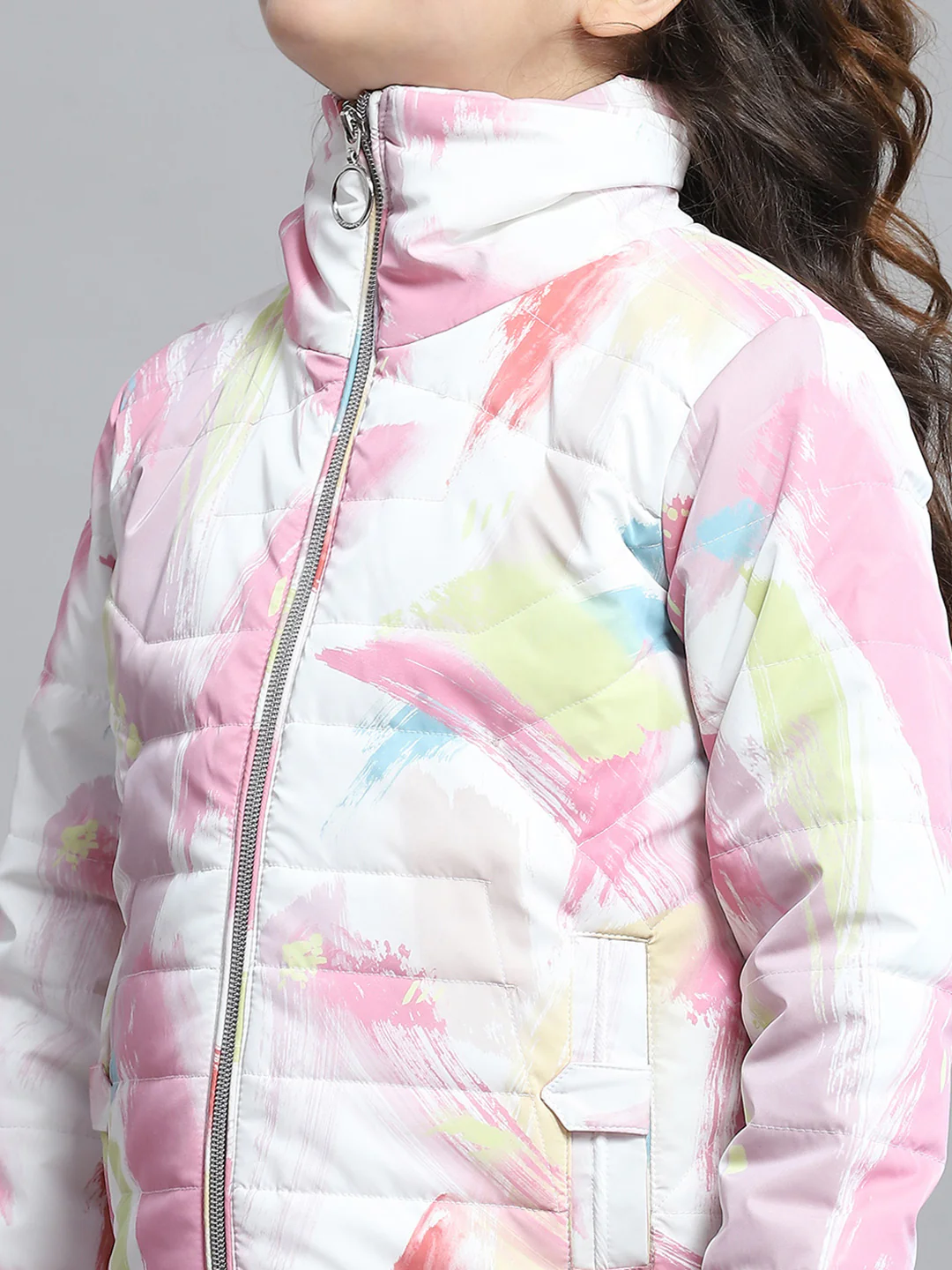 Girls Pink Printed Collar Full Sleeve Jacket - Image 7