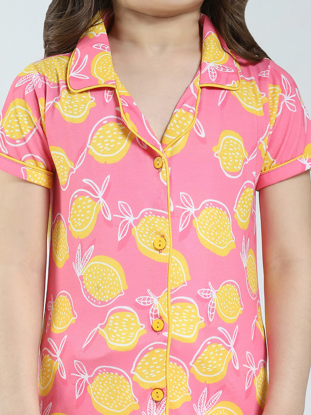 Girls Pink Printed Collar Half Sleeve Lower Set - Image 7