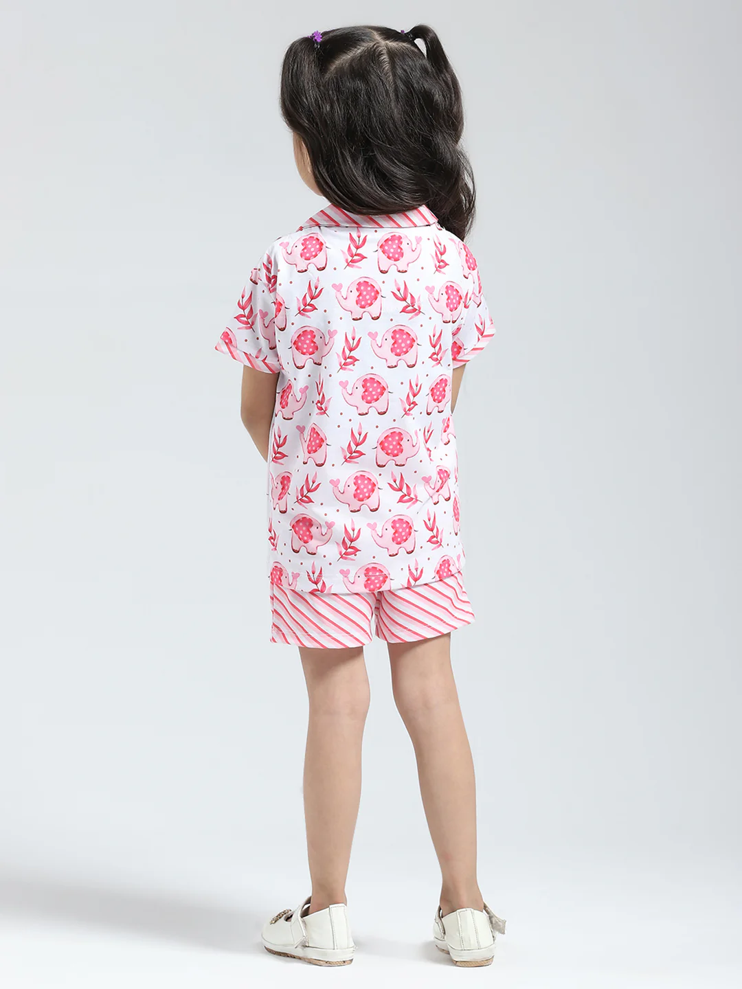 Girls Pink Printed Collar Half Sleeve Shorts Set - Image 5