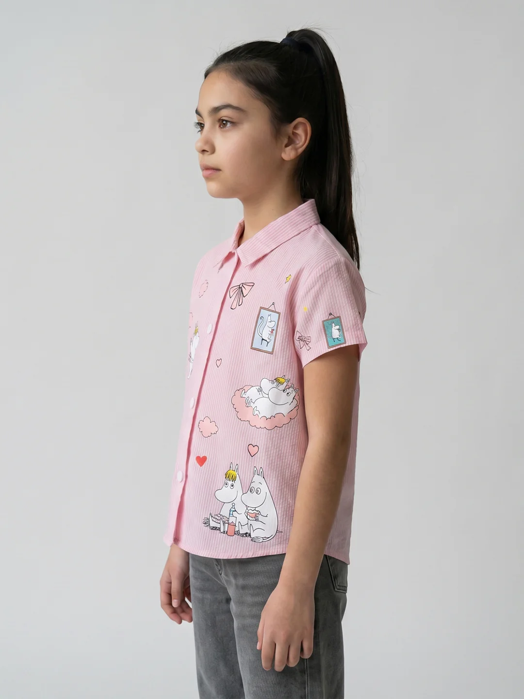 Girls Pink Printed Collar Half Sleeve Top - Image 3