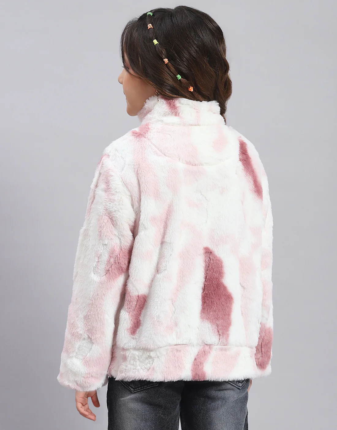 Girls Pink Printed H Neck Full Sleeve Sweatshirt - Image 5