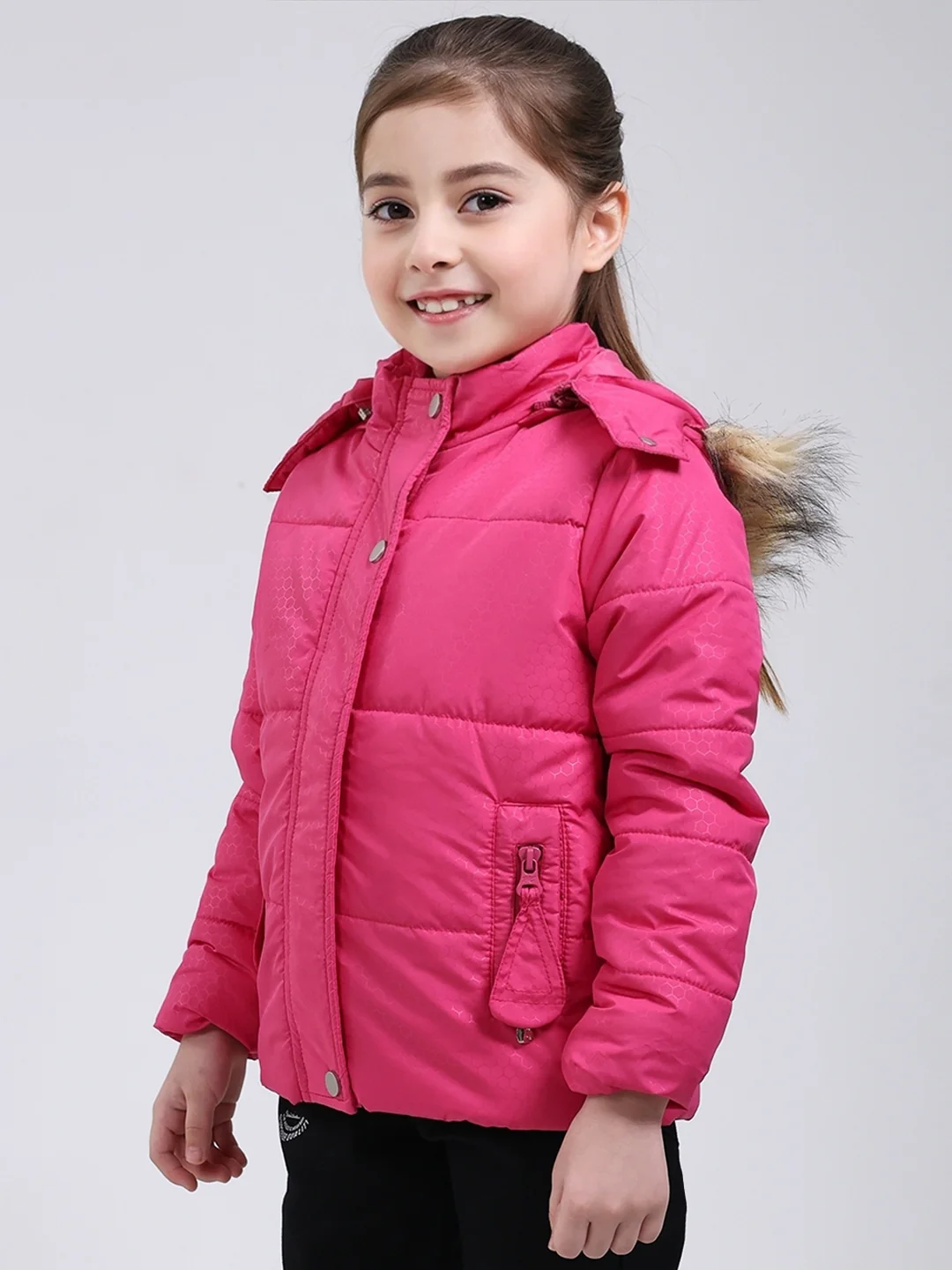 Girls Pink Printed Hooded Full Sleeve Jacket - Image 3
