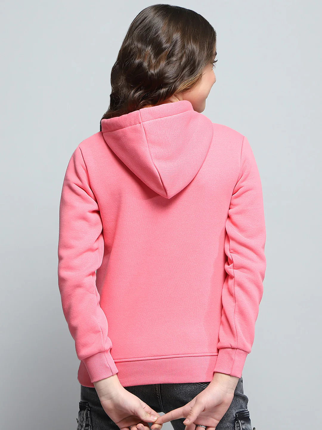 Girls Pink Printed Hooded Full Sleeve Sweatshirt - Image 5