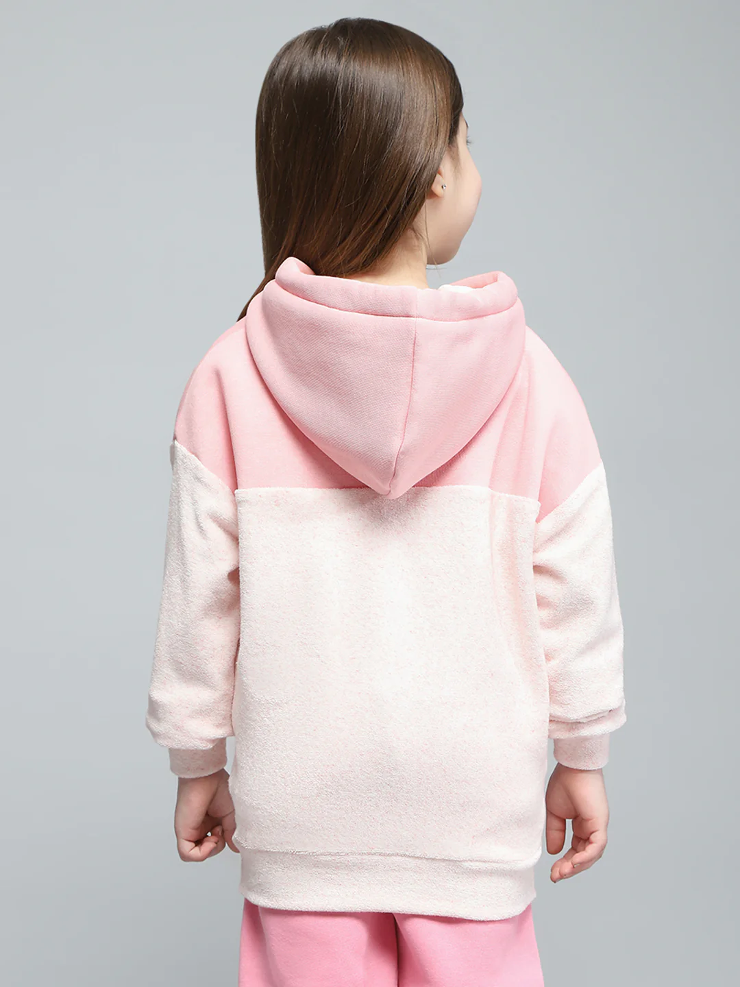 Girls Pink Printed Hooded Full Sleeve Sweatshirt - Image 5