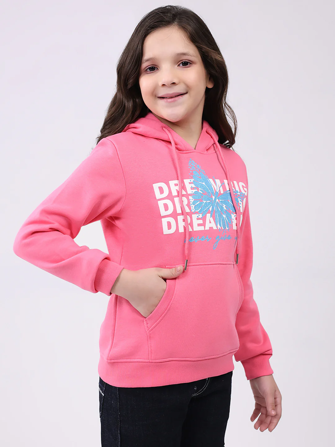 Girls Pink Printed Hooded Full Sleeve Sweatshirt - Image 4