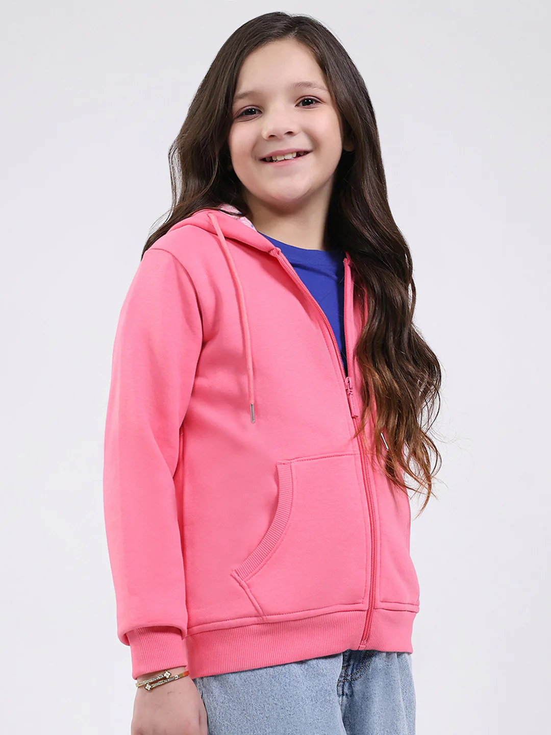 Girls Pink Printed Hooded Full Sleeve Sweatshirt - Image 4