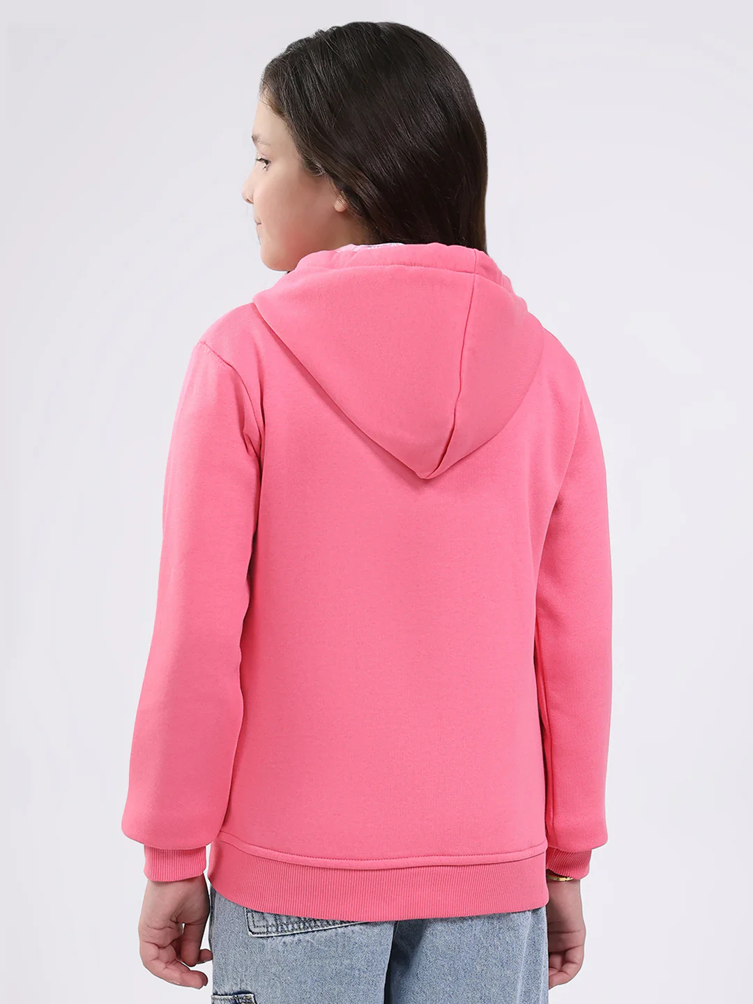 Girls Pink Printed Hooded Full Sleeve Sweatshirt - Image 5