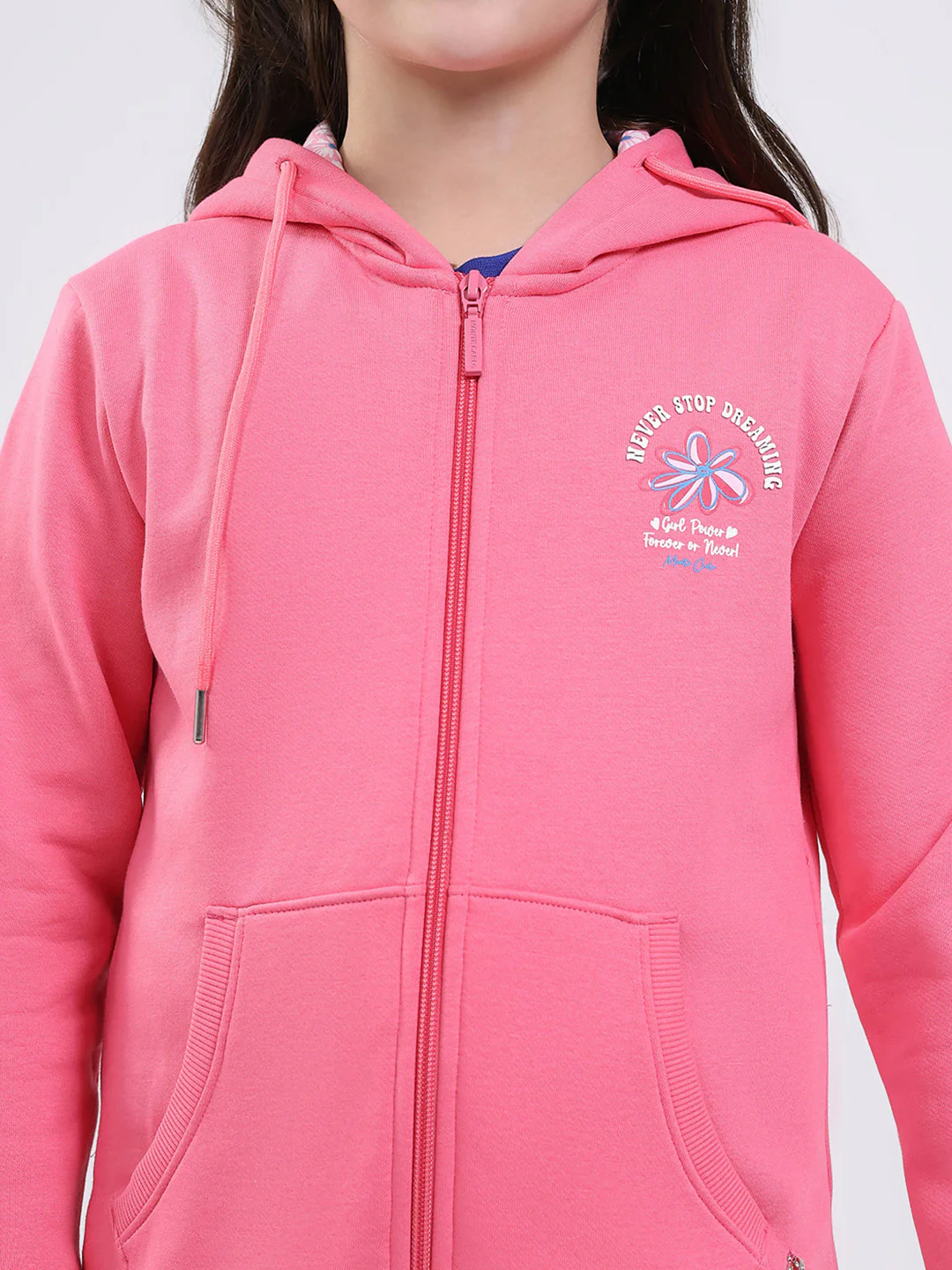 Girls Pink Printed Hooded Full Sleeve Sweatshirt - Image 6