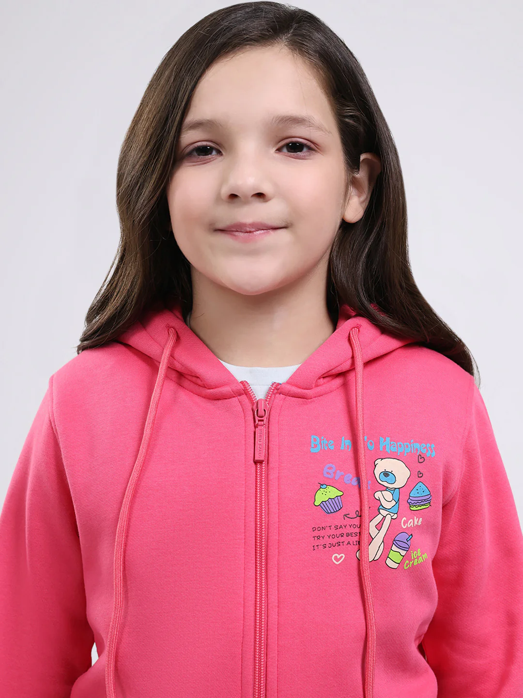 Girls Pink Printed Hooded Full Sleeve Sweatshirt - Image 7