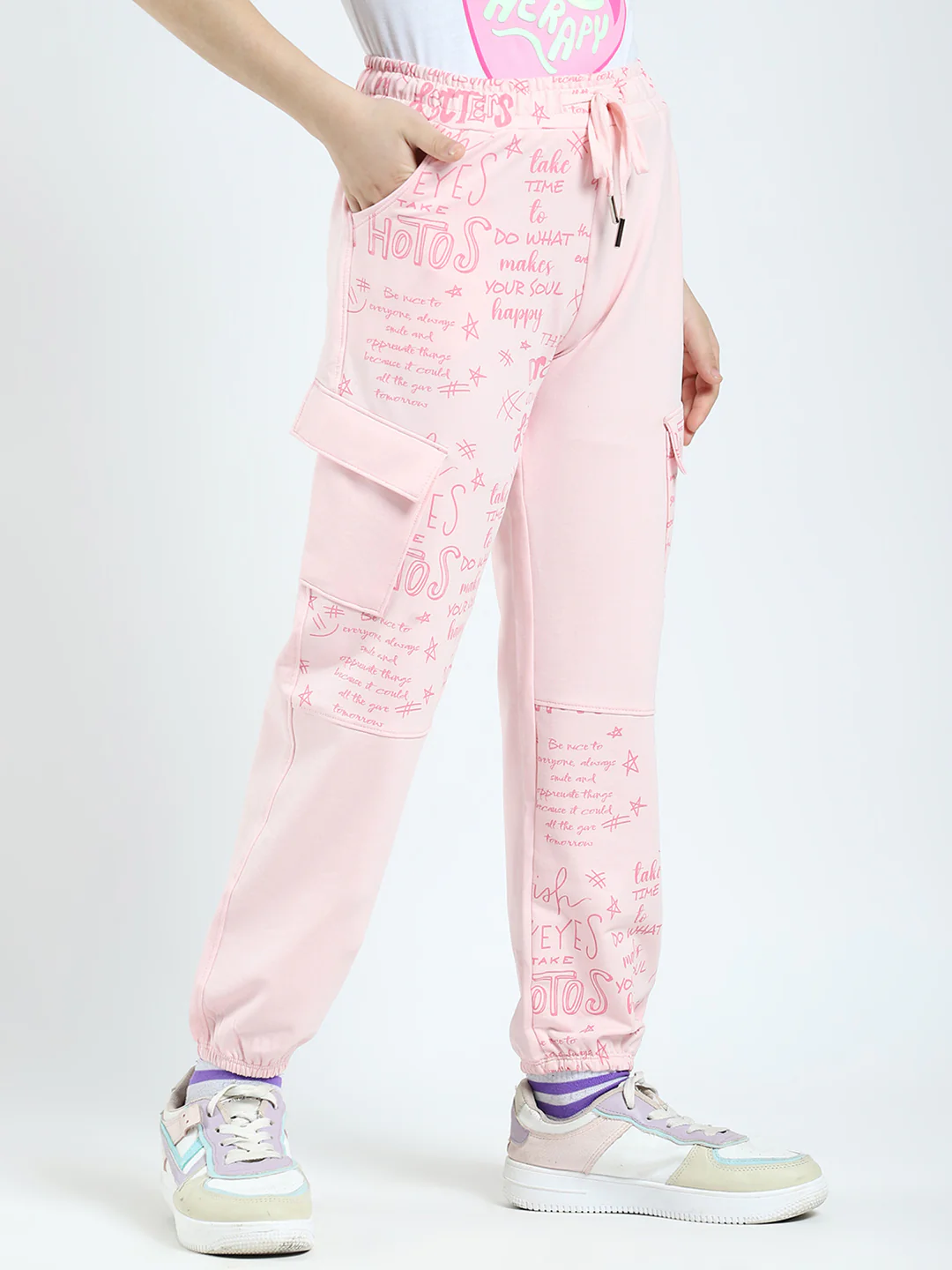 Girls Pink Printed Regular Fit Lower - Image 4