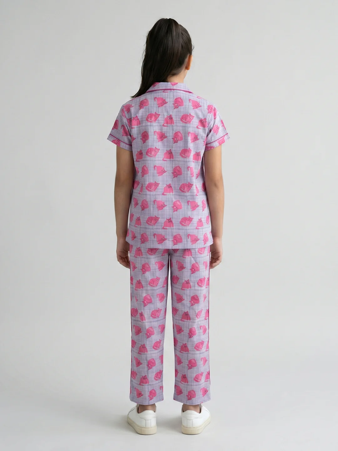 Girls Pink Printed Revere Collar Half Sleeve Cords Set - Image 4