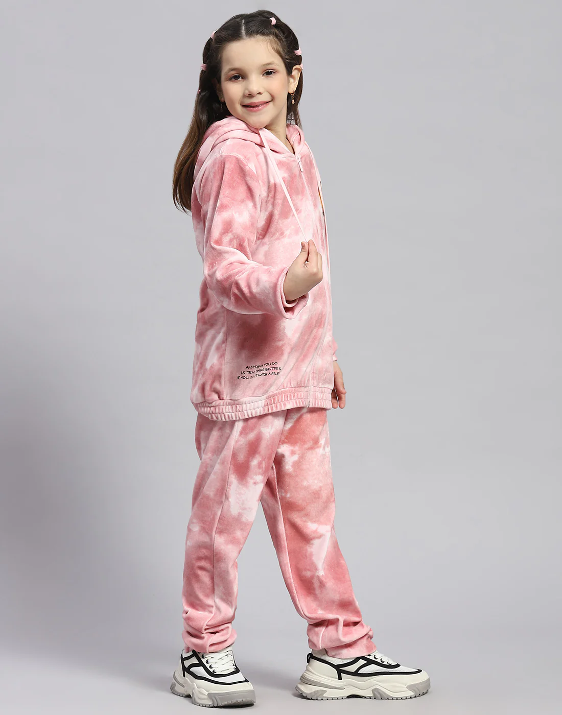 Girls Pink Printed Round Neck Full Sleeve Cords Set - Image 4