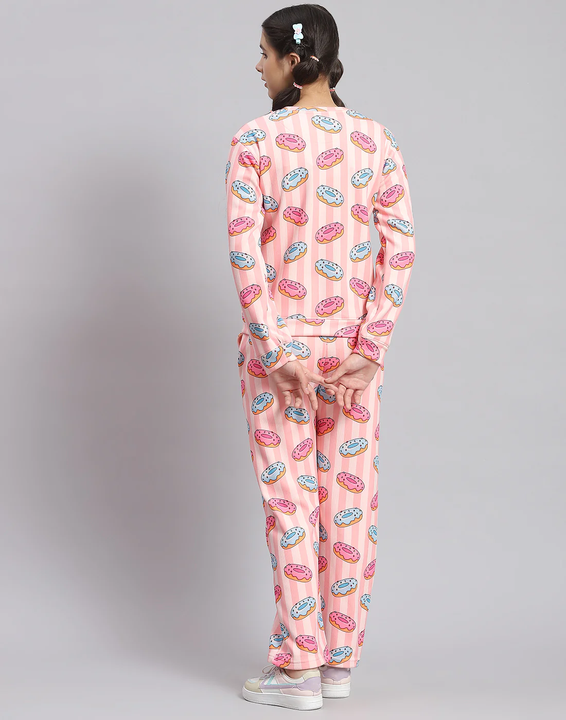 Girls Pink Printed Round Neck Full Sleeve Cords Set - Image 5