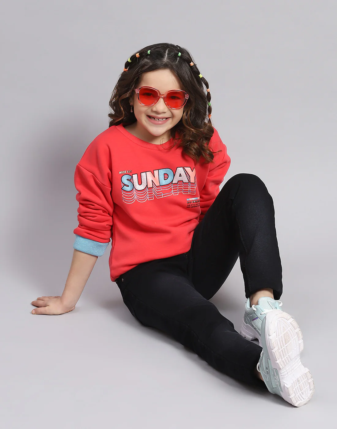Girls Pink Printed Round Neck Full Sleeve Sweatshirt - Image 2