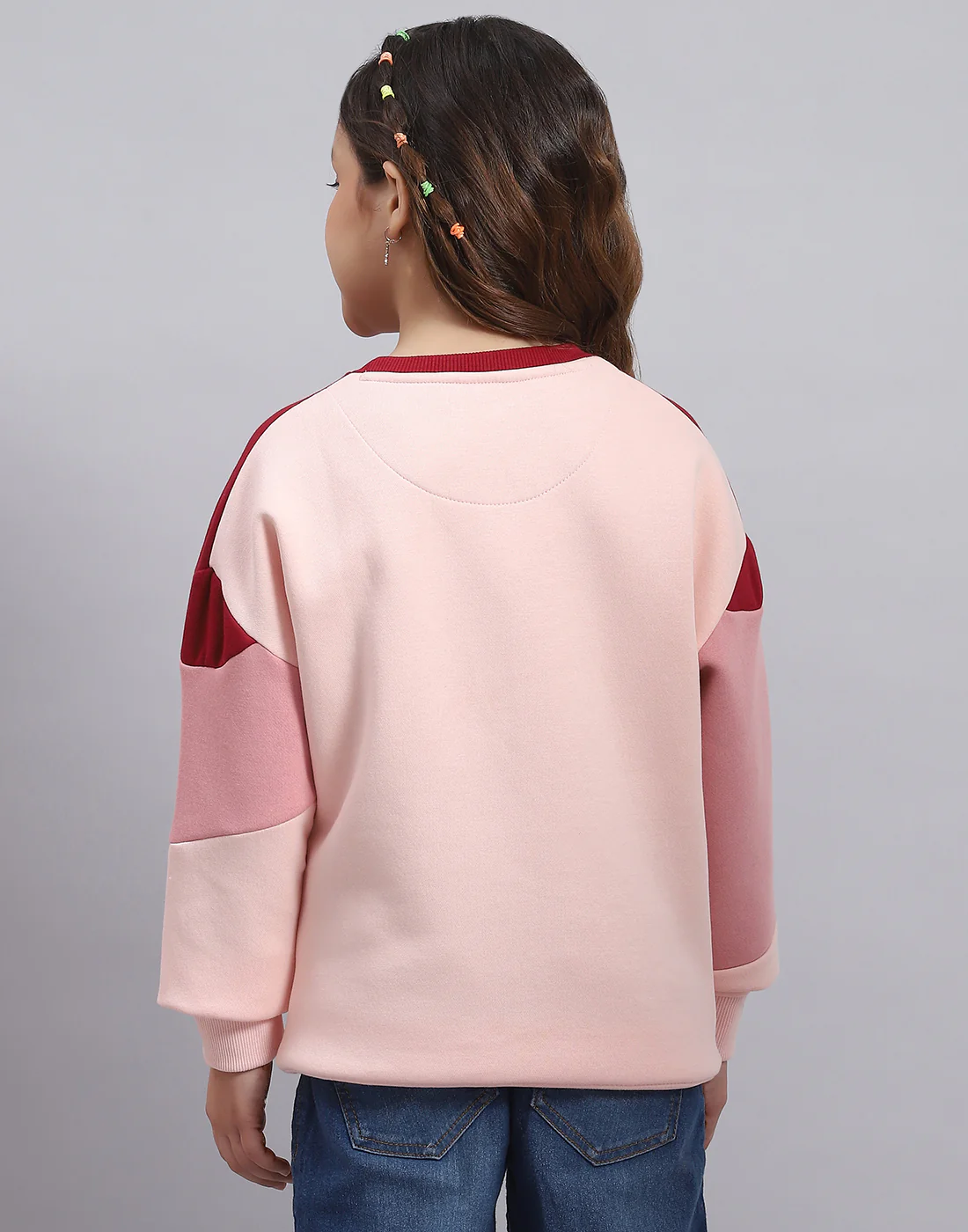 Girls Pink Printed Round Neck Full Sleeve Sweatshirt - Image 5