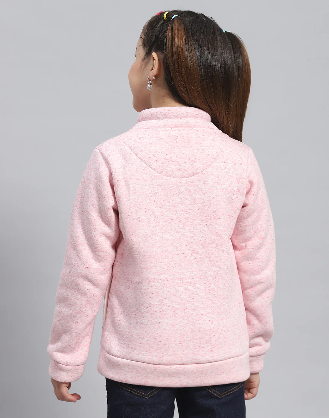 Girls Pink Printed Round Neck Full Sleeve Sweatshirt - Image 5