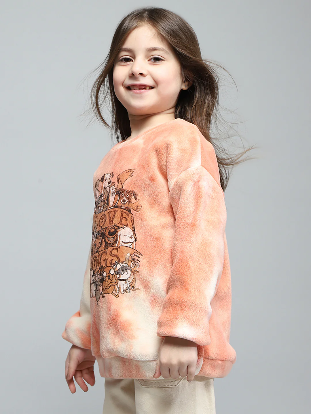 Girls Pink Printed Round Neck Full Sleeve Sweatshirt - Image 3