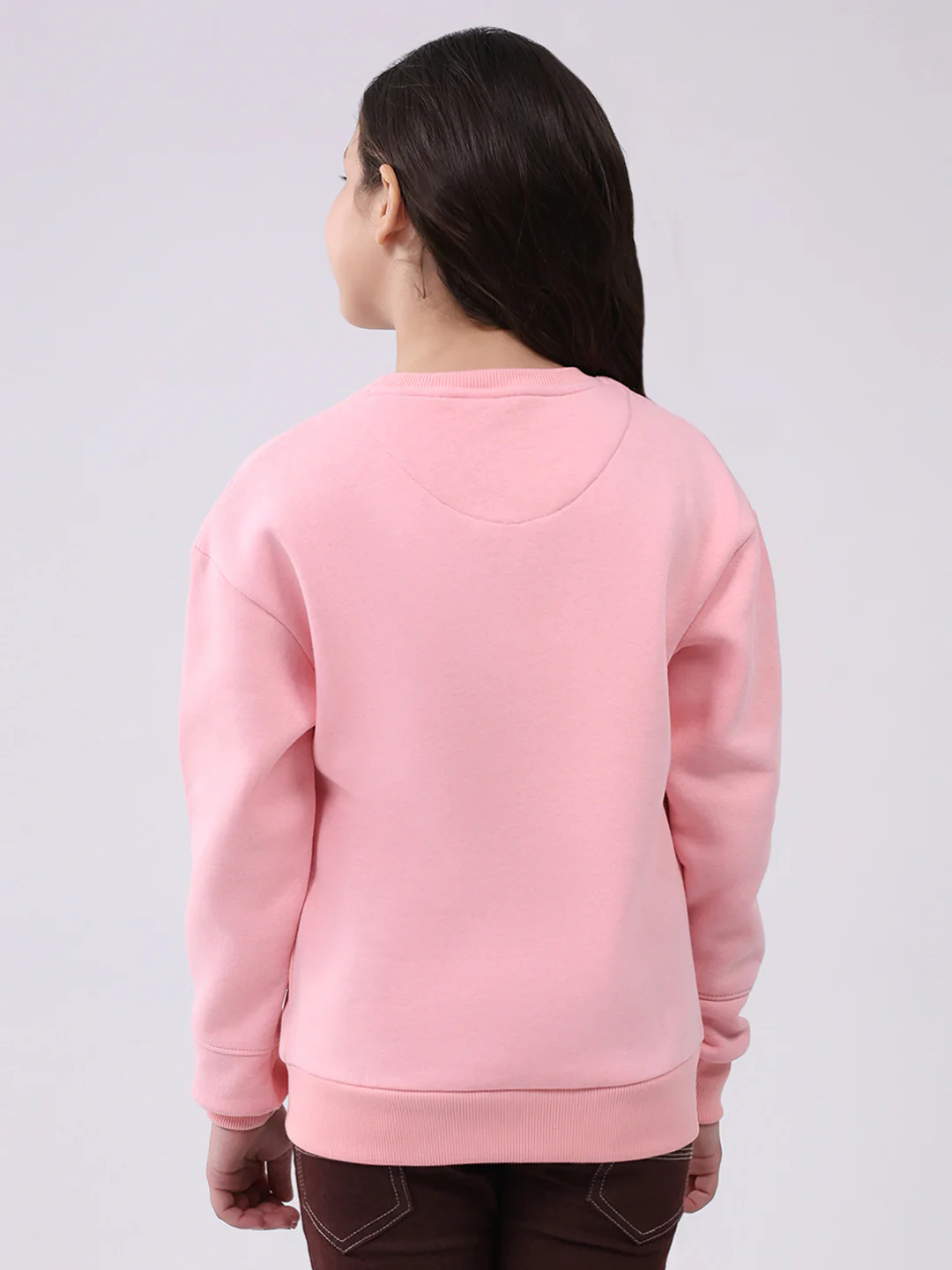 Girls Pink Printed Round Neck Full Sleeve Sweatshirt - Image 5