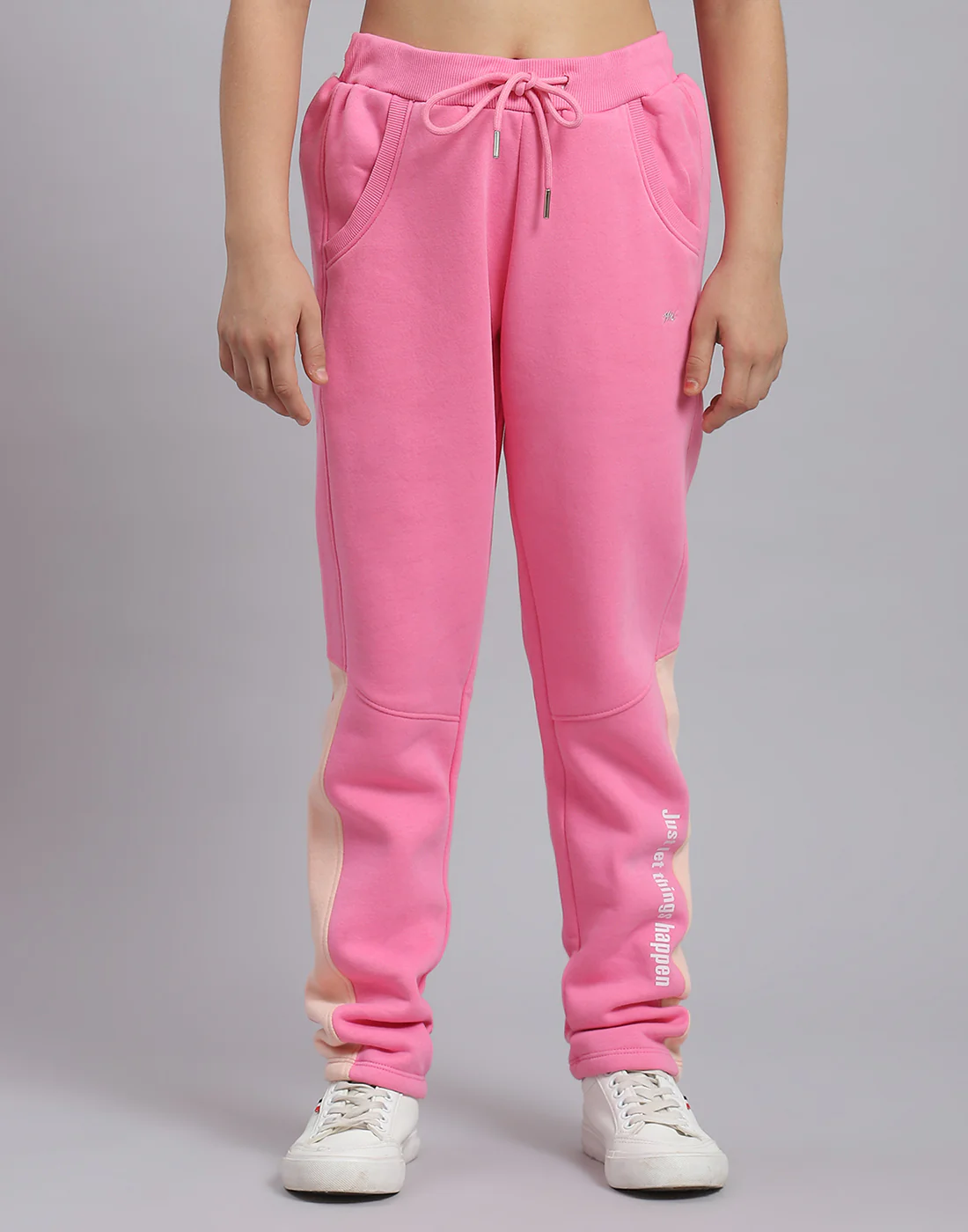 Girls Pink Printed Round Neck Full Sleeve Tracksuit - Image 7