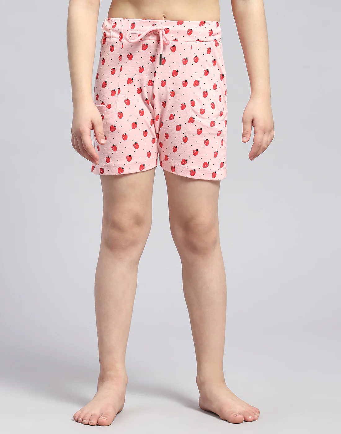 Girls Pink Printed Round Neck Half Sleeve Shorts Set - Image 8