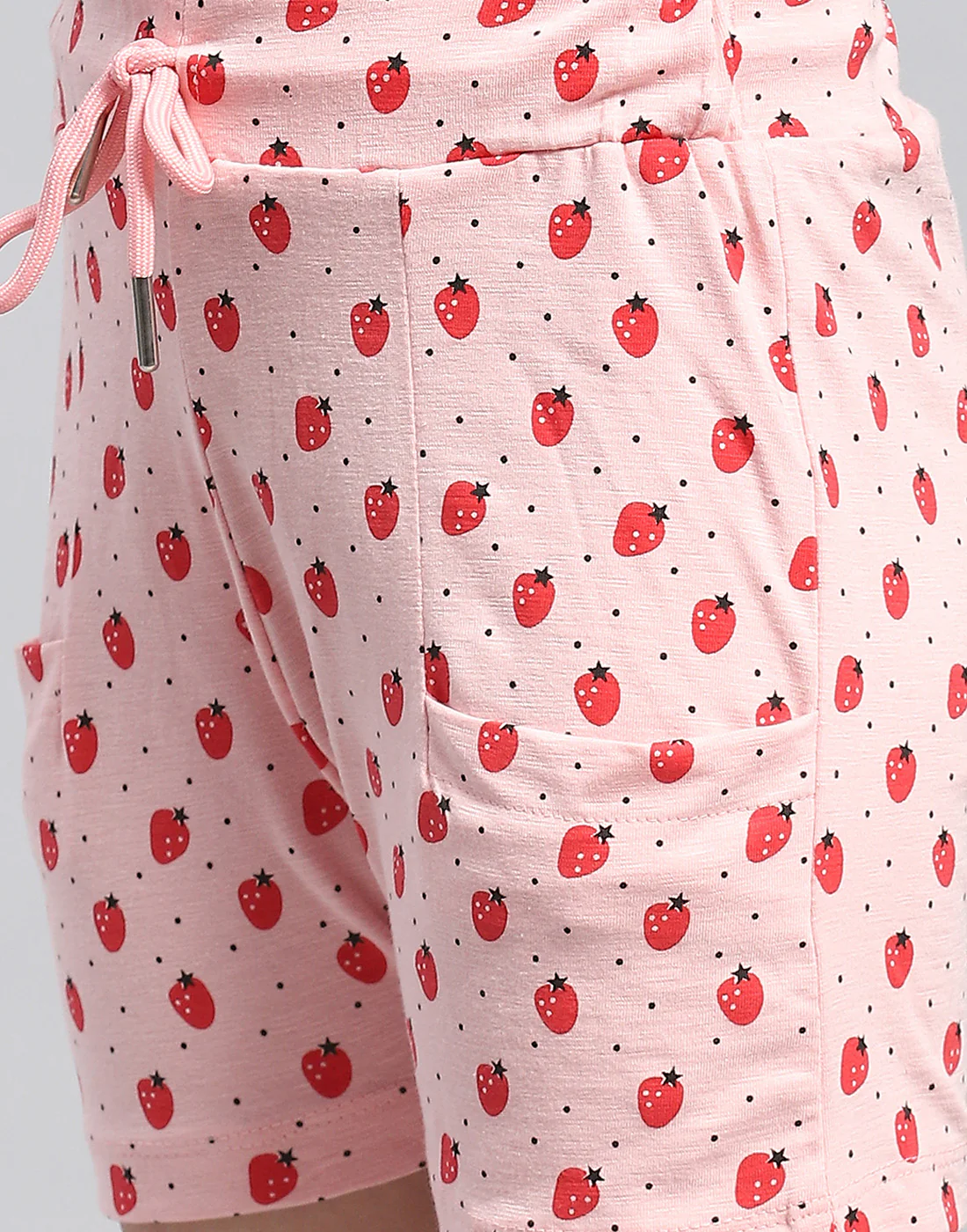 Girls Pink Printed Round Neck Half Sleeve Shorts Set - Image 9