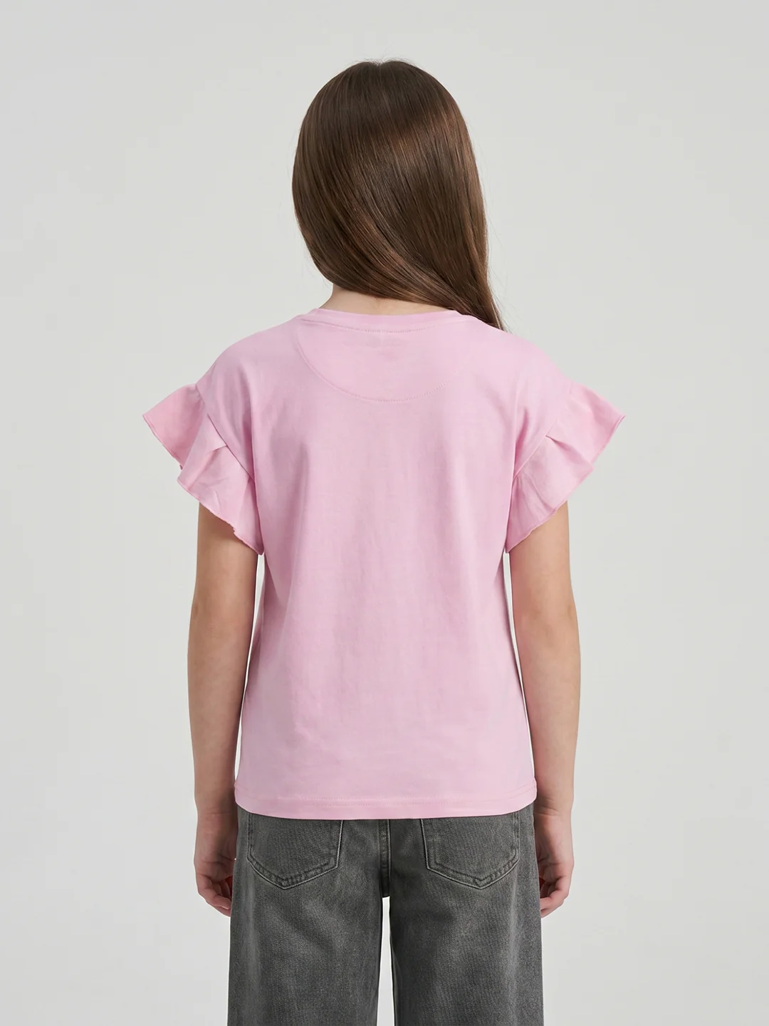 Girls Pink Printed Round Neck Half Sleeve Top - Image 4