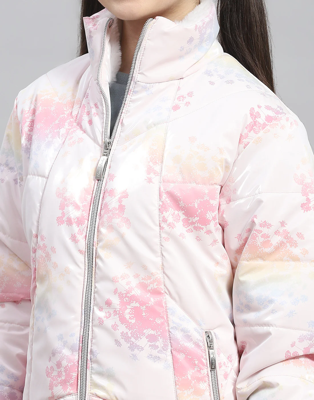 Girls Pink Printed Stand Collar Full Sleeve Girls Jacket - Image 7
