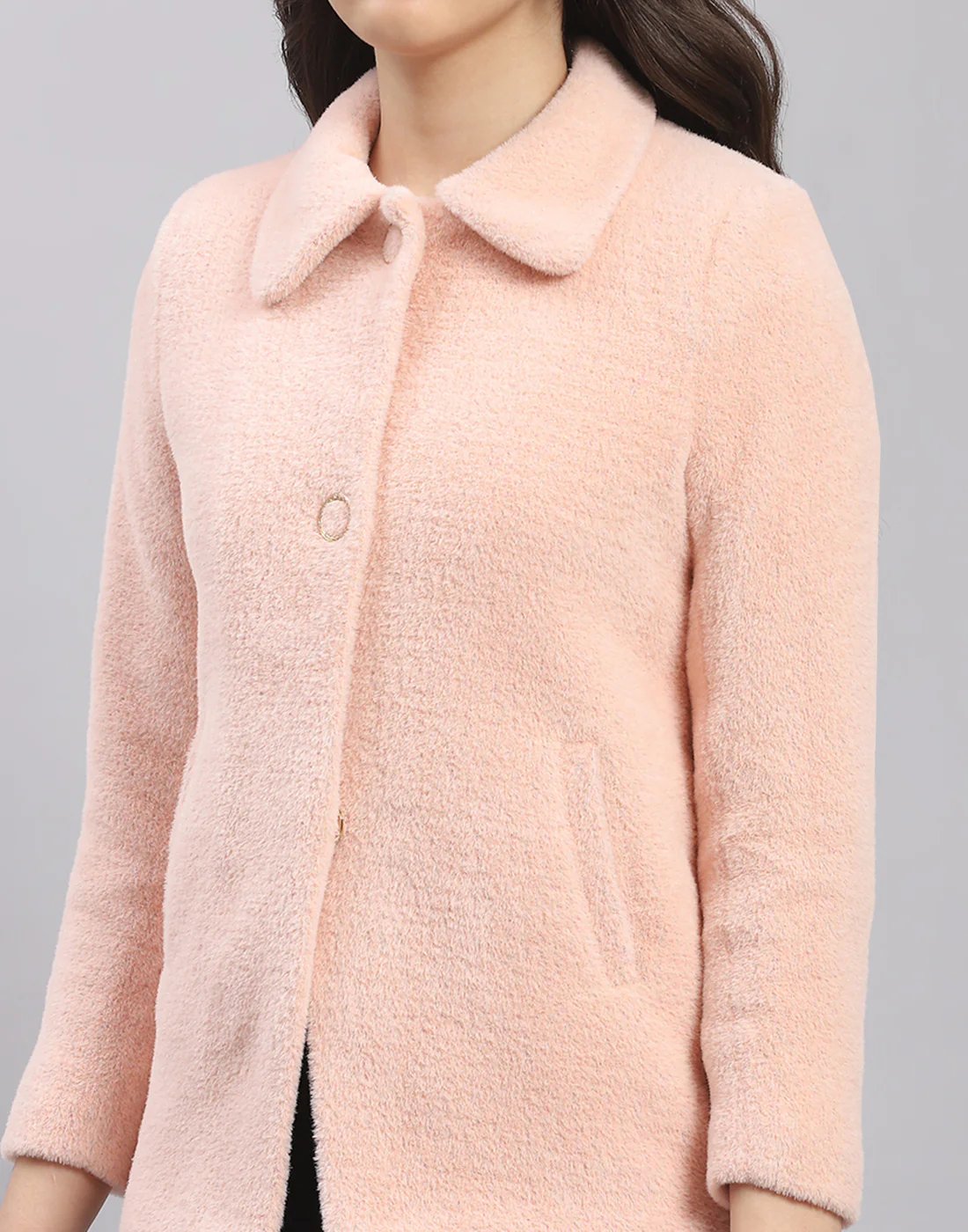 Girls Pink Solid Collar Full Sleeve Coat - Image 6