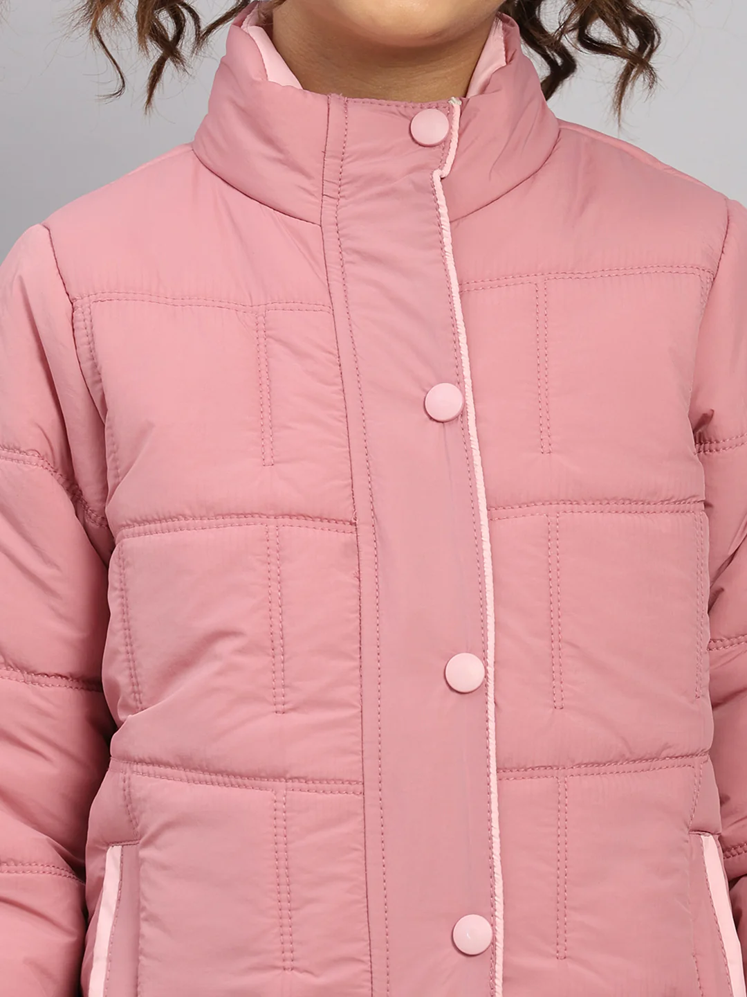 Girls Pink Solid Collar Full Sleeve Jacket - Image 6