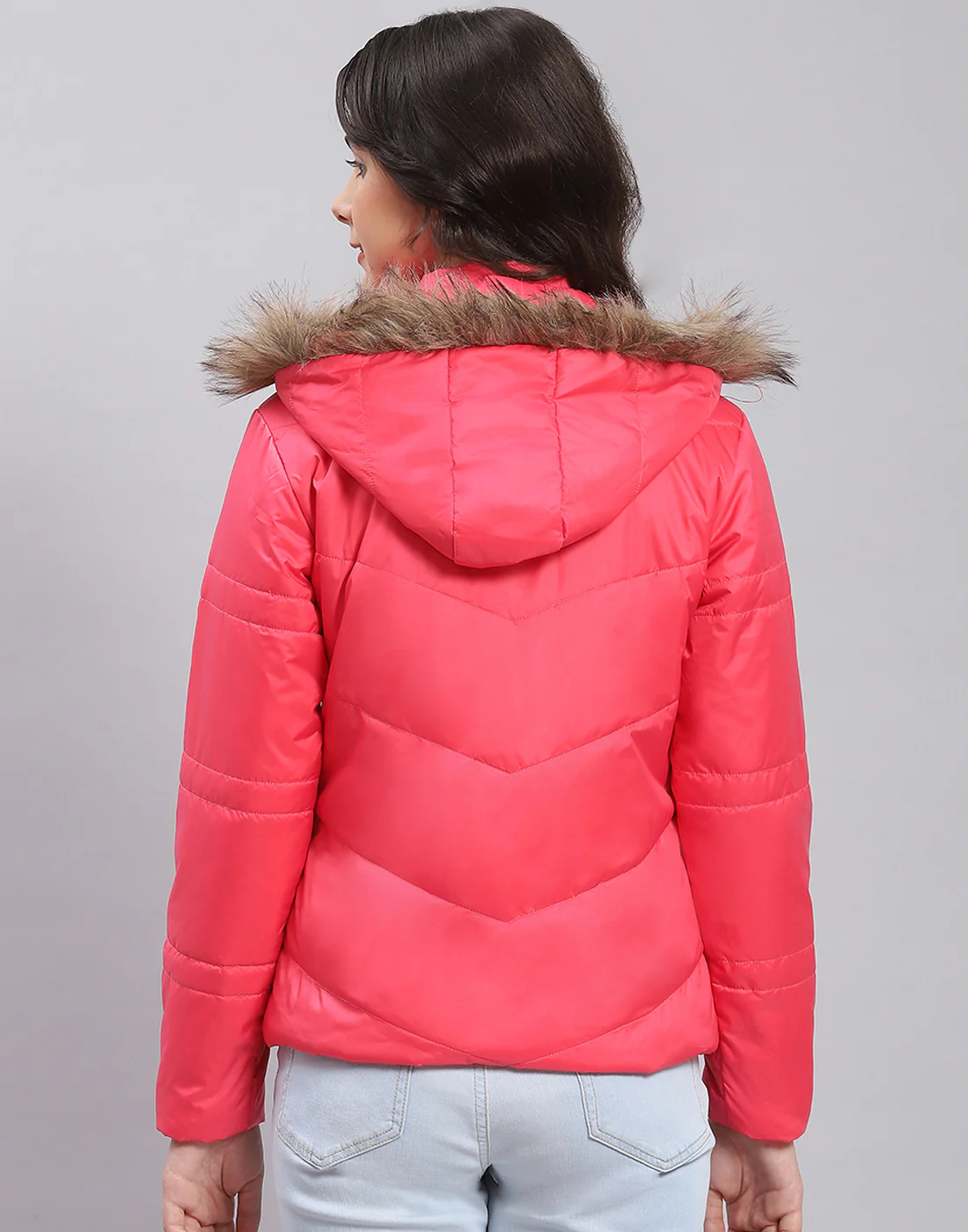 Girls Pink Solid Hooded Full Sleeve Girls Jacket - Image 5