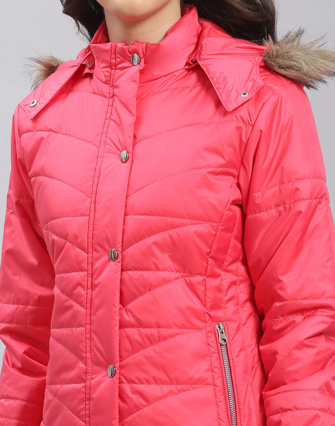 Girls Pink Solid Hooded Full Sleeve Girls Jacket - Image 6