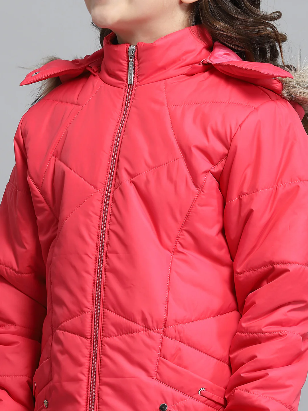 Girls Pink Solid Hooded Full Sleeve Jacket - Image 9