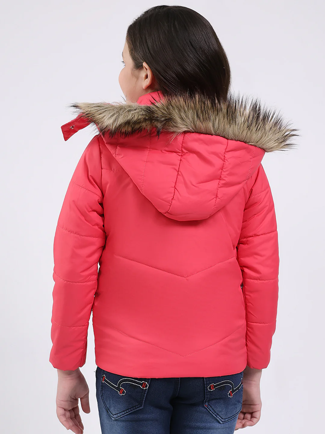 Girls Pink Solid Hooded Full Sleeve Jacket - Image 5