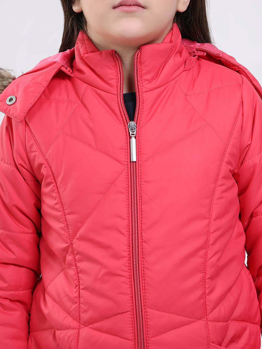 Girls Pink Solid Hooded Full Sleeve Jacket - Image 6