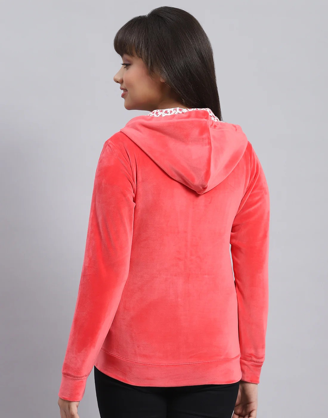 Girls Pink Solid Hooded Full Sleeve Sweatshirt - Image 5