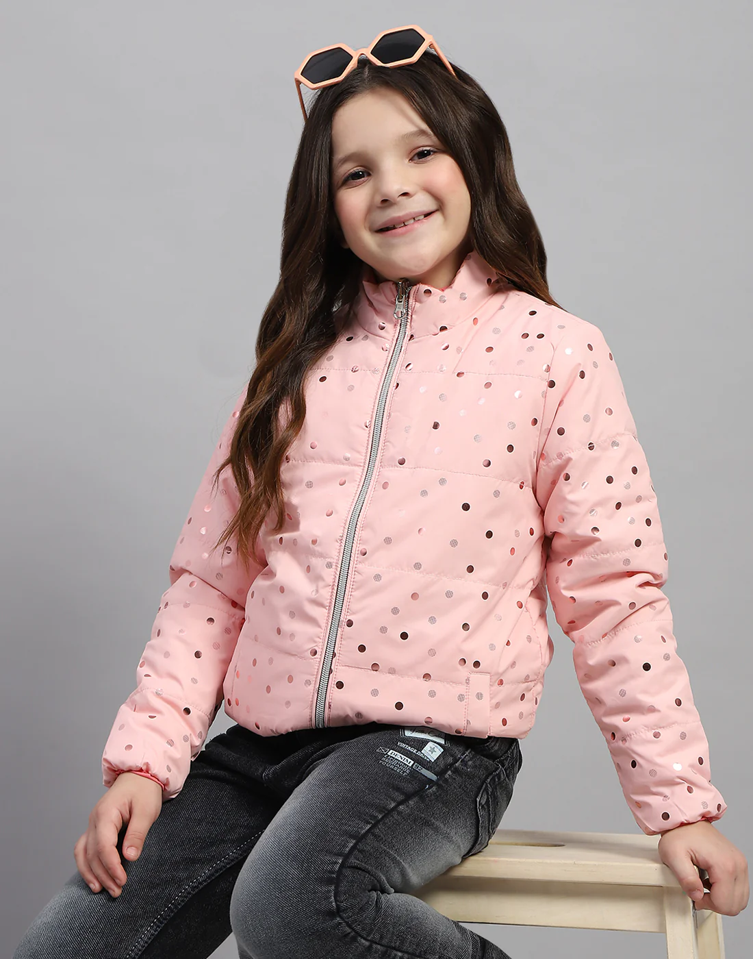 Girls Pink Solid Mock Neck Full Sleeve Jacket - Image 7