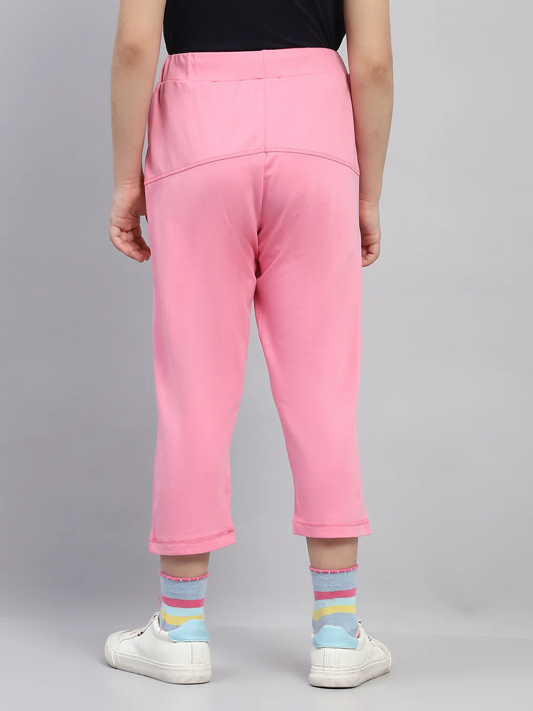 Girls Pink Solid Regular Fit Capri - Image 5