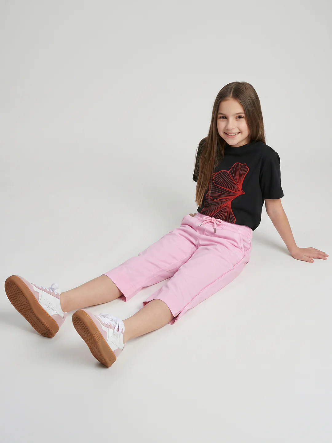 Girls Pink Solid Regular Fit Capri - Image 5