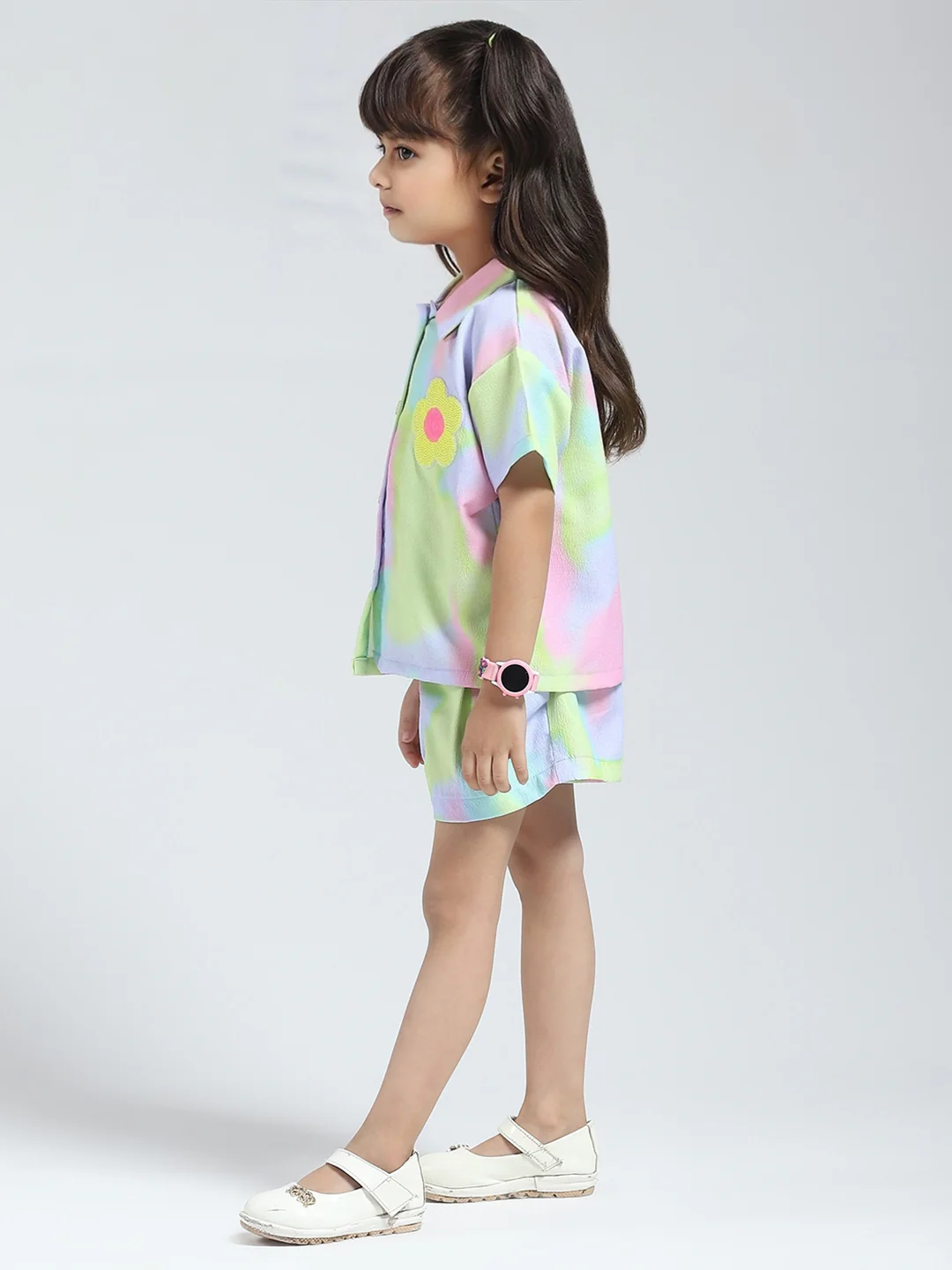Girls Purple Printed Collar Half Sleeve Cords Set - Image 3